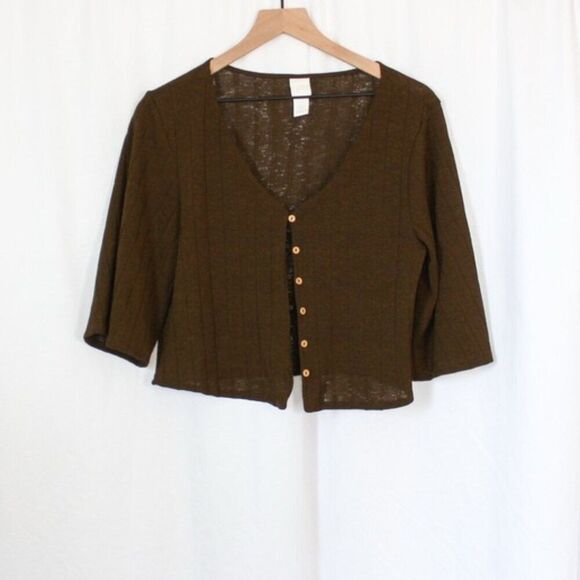H&M Lightweight Olive Green Button Front Cardigan 3/4 Sleeve Small - Picture 1 of 6